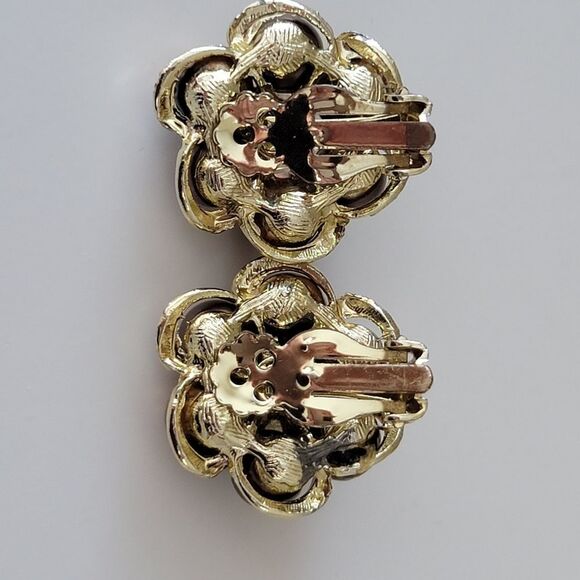 Earrings Vintage Chocolate Gold Tone Clip On Earrings #0213 - Picture 6 of 8